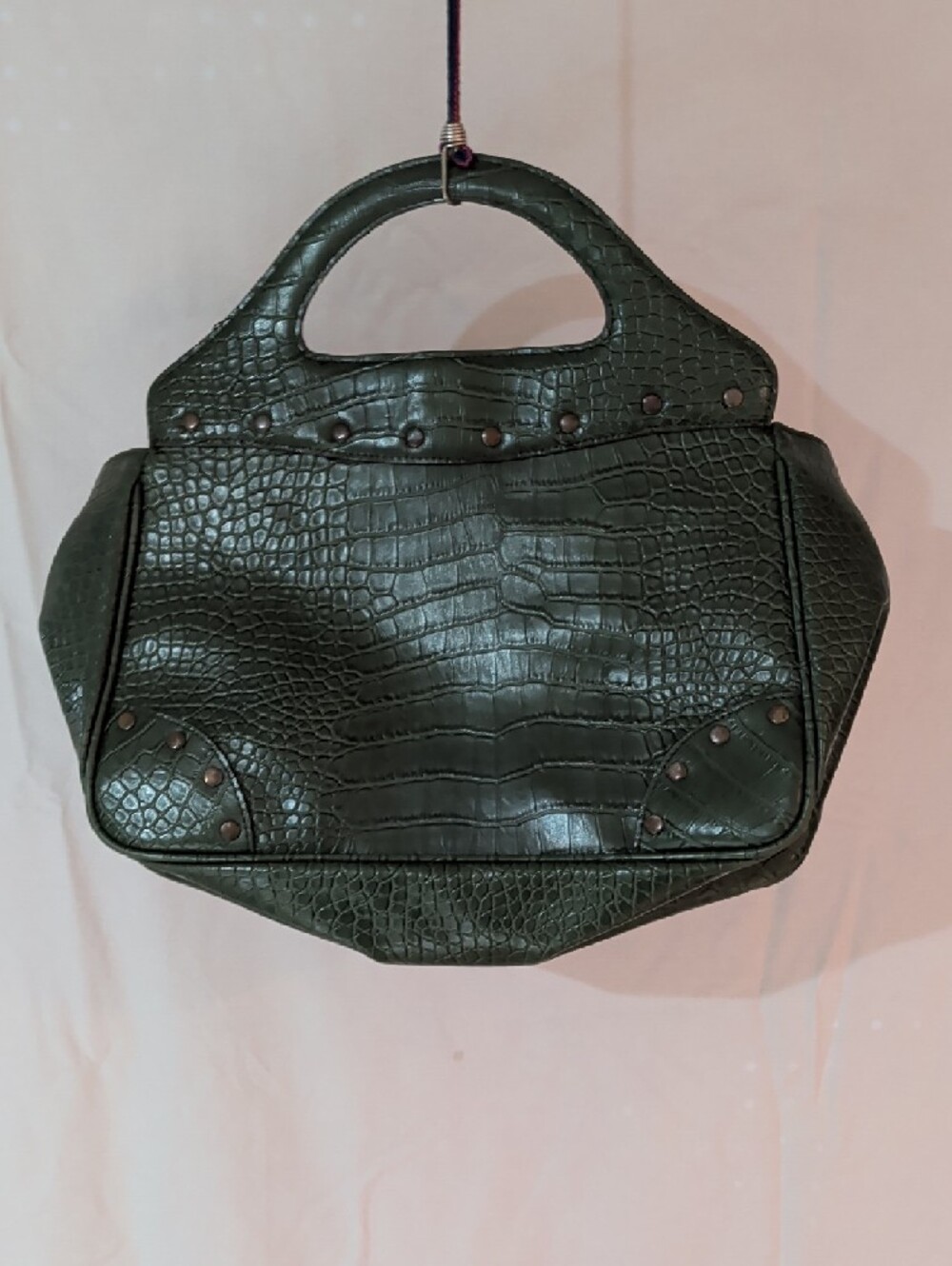 Elegant Dark Green Croc-Embossed Top-Handle Satchel - Picture 3 of 3
